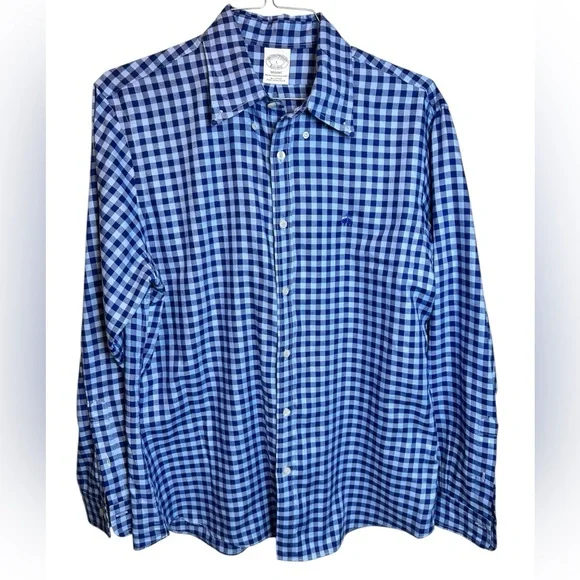 Brooks Brothers EST 1818 Regent Fit Blue Plaid Button Down Size Large - Picture 1 of 4